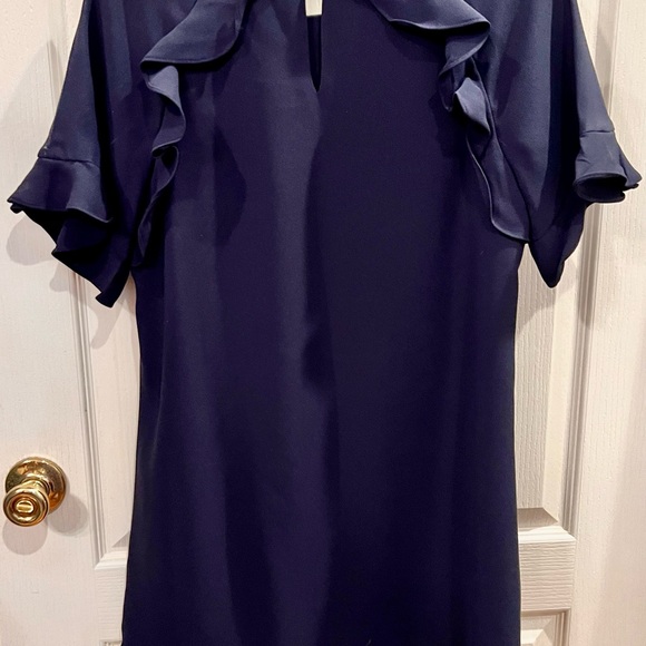 CeCe navy blue shift dress with bottom hem ruffle and ruffle at clavicle size 8 - Picture 4 of 4